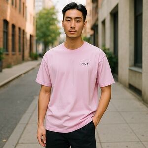 NEW HUF WORLDWIDE Pink with Rose Graphic T Shirt SIZE Large